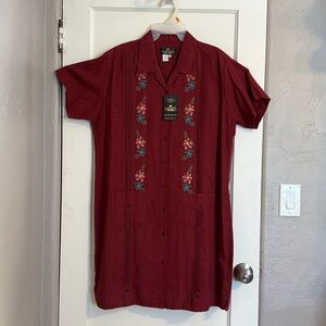 Red Embroidered Short Sleeve Shirt